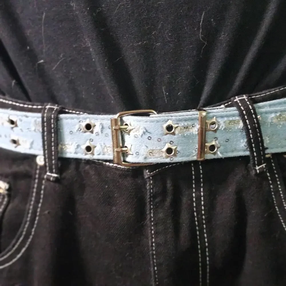 Sparkle Fabric Belt – Blue Silver (One Size) 💙